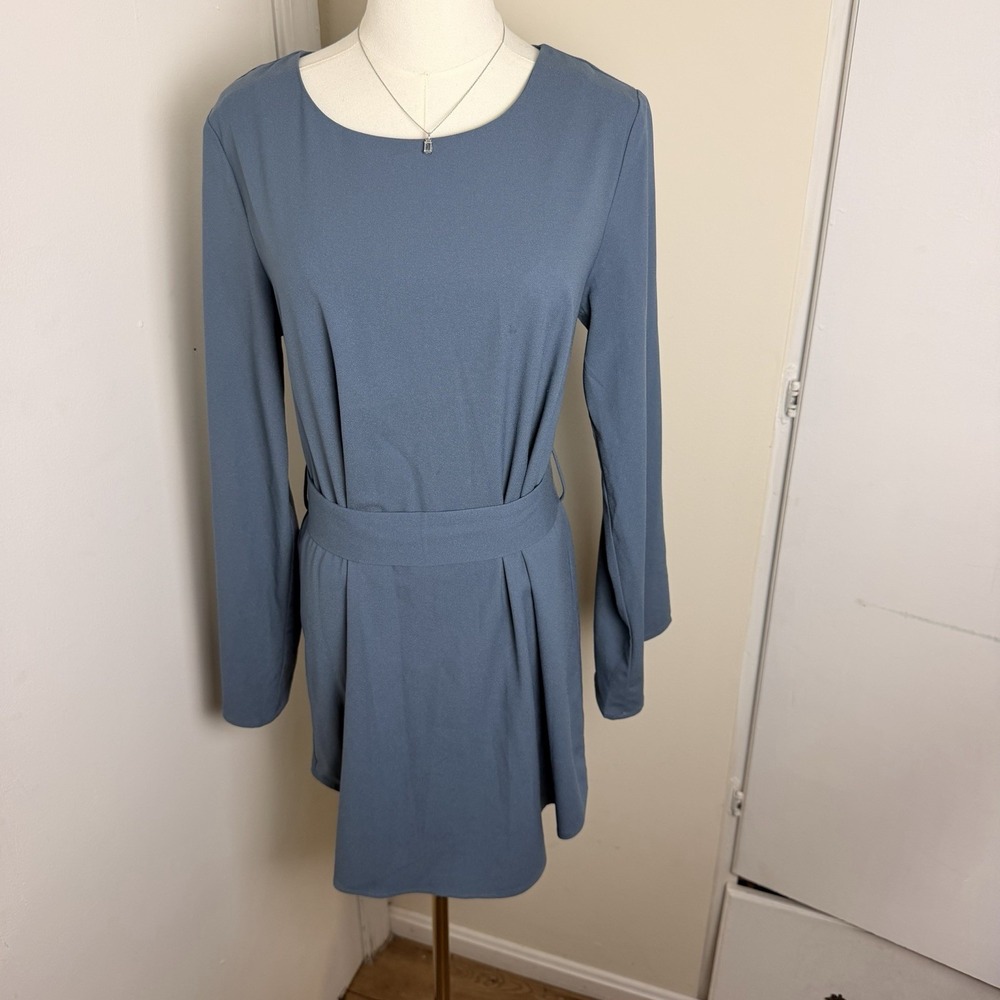 VEILED Collection New York Isabella Tie Waist Dress Blue Women's Sz S